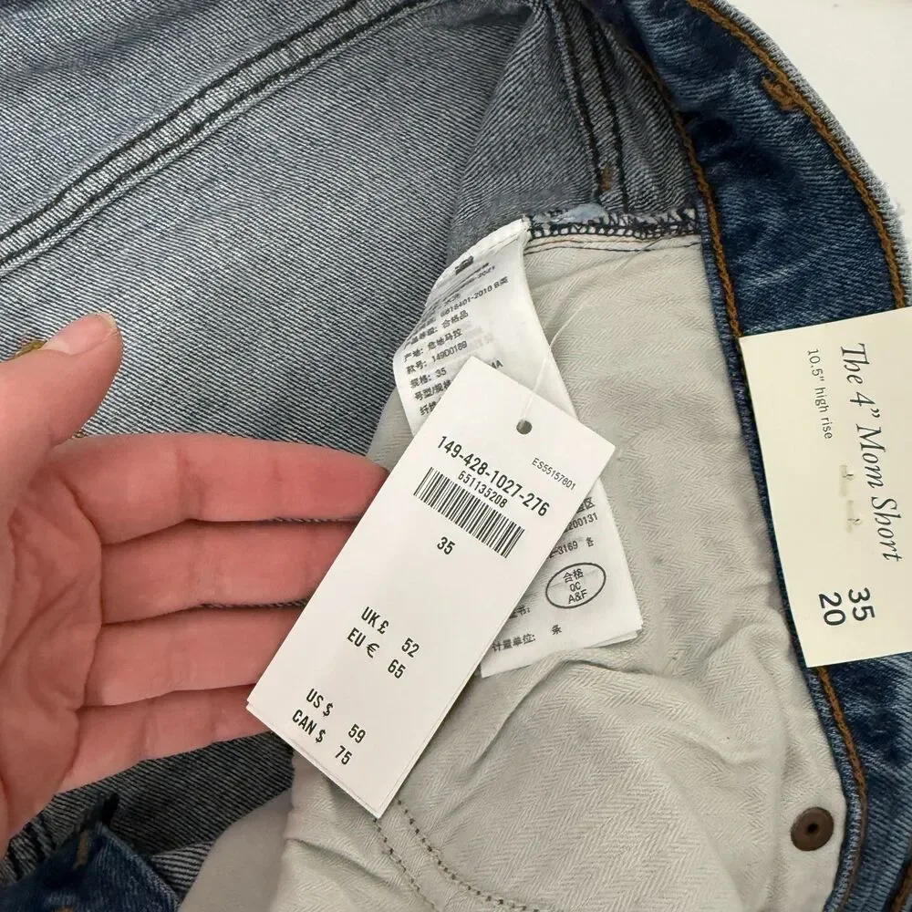 Abercrombie & Fitch Shorts The Dad Short High Rise Blue Denim Festival Size 36